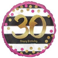 AMSCAN 3716201 Standard "Pink & Gold Milestone 30" Foil Balloon Round Holographic, S55, packed, 43cm von AMSCAN®