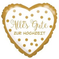 AMSCAN 3771301 Standard "Alles Gute zur Hochzeit, goldene Punkte" Folienballon Rund, S40, verpackt, 43cm von AMSCAN®