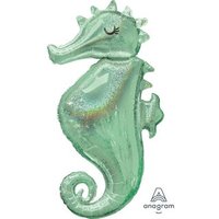 AMSCAN 3780001 SuperShape "Mermaid Wishes Seahorse" Folienballon holographisch, P40, verpackt, 50 x 96 cm von AMSCAN®