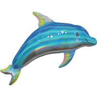 AMSCAN 3937601 Holographic SuperShape Iridescent Blue Dolphin Folienballon P40 verpackt 73cm x 68cm von AMSCAN®