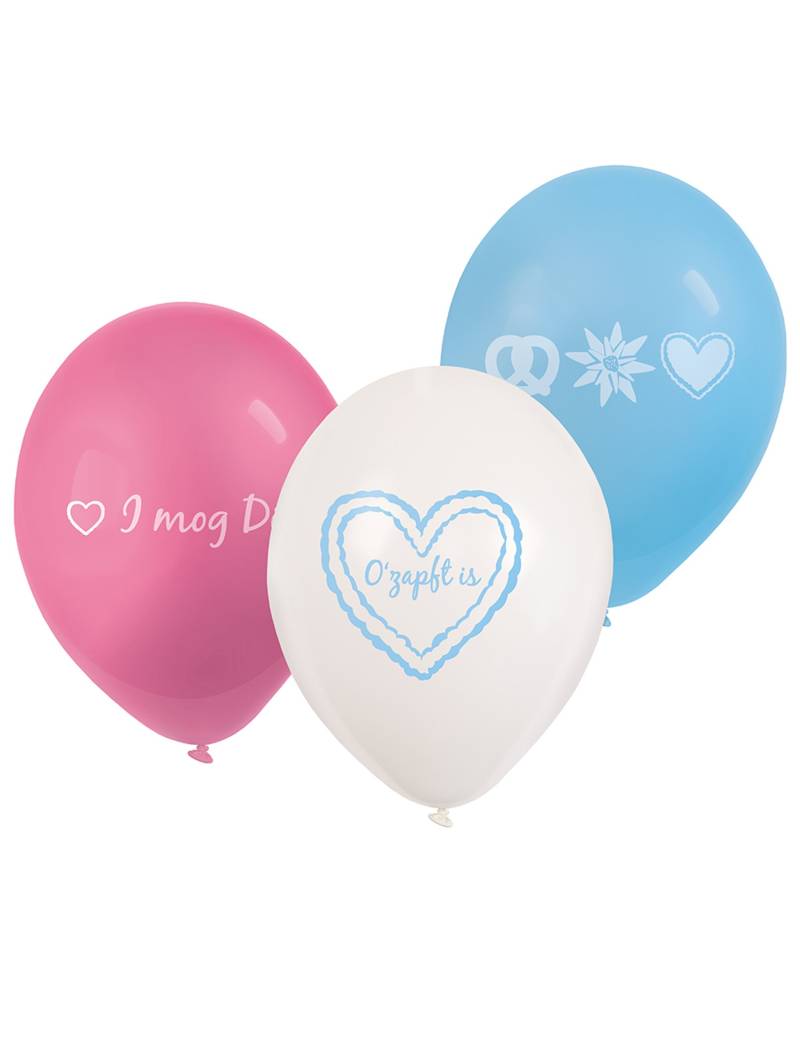 6 Volksfest Luftballons Bayern 23 cm rosa-blau-weiß von AMSCAN