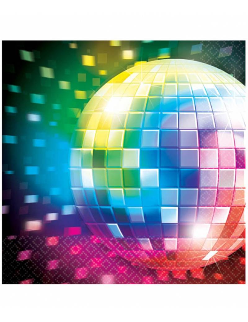 70er Disco Servietten Discokugel Party-Deko 16 Stück bunt 33cm von AMSCAN