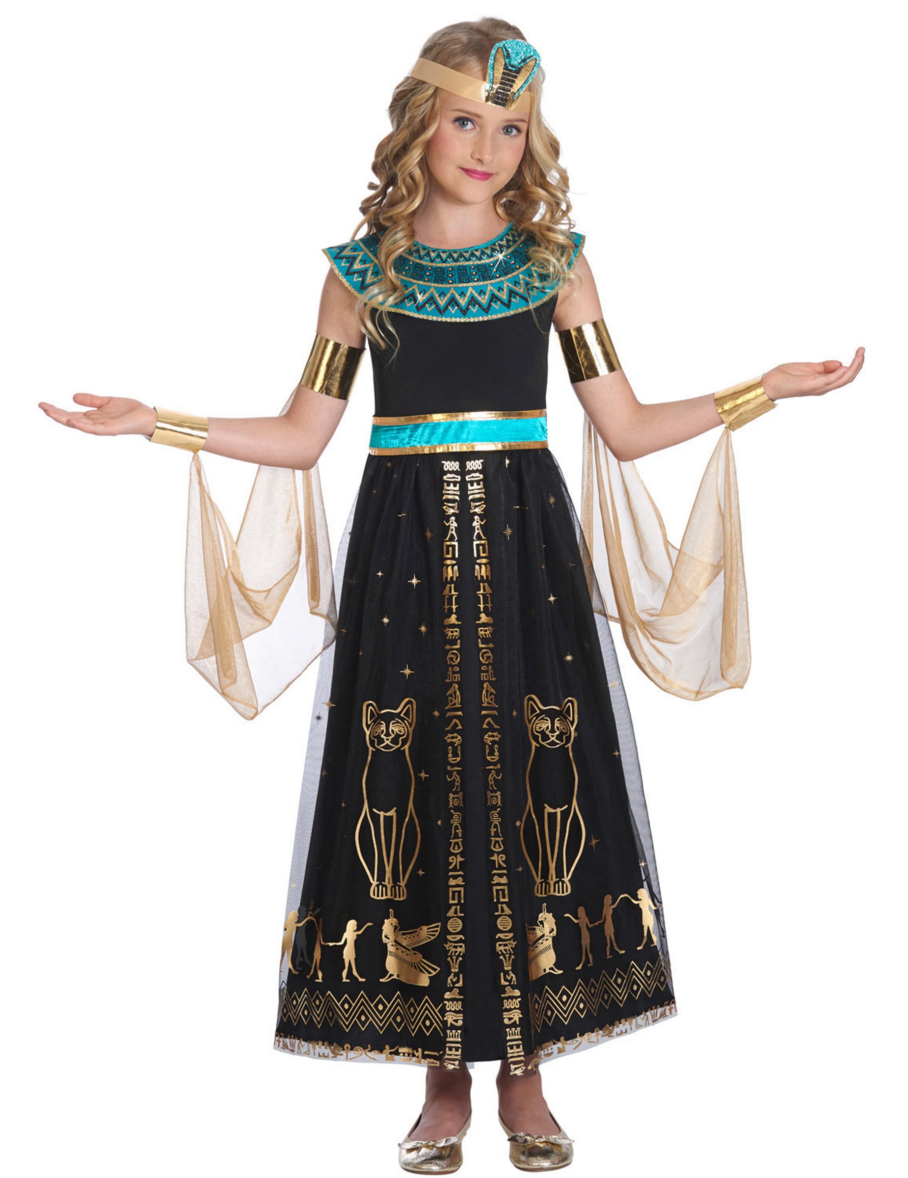 Ägypterin-Kostüm für Mädchen Ägypter-Kleid mit Ornamenten schwarz-gold-türkis von AMSCAN