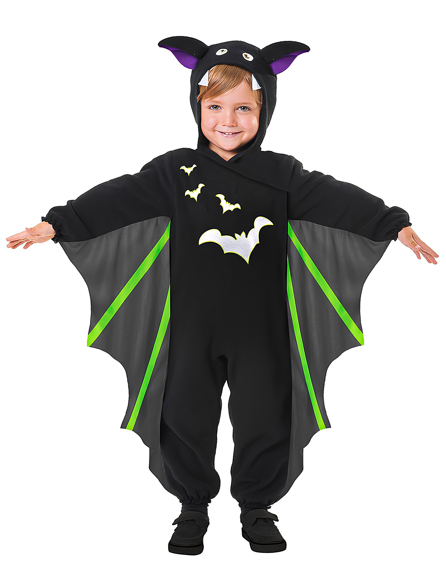 Fledermaus-Kostüm für Kinder Halloween-Kostüm schwarz-grün-violett von AMSCAN