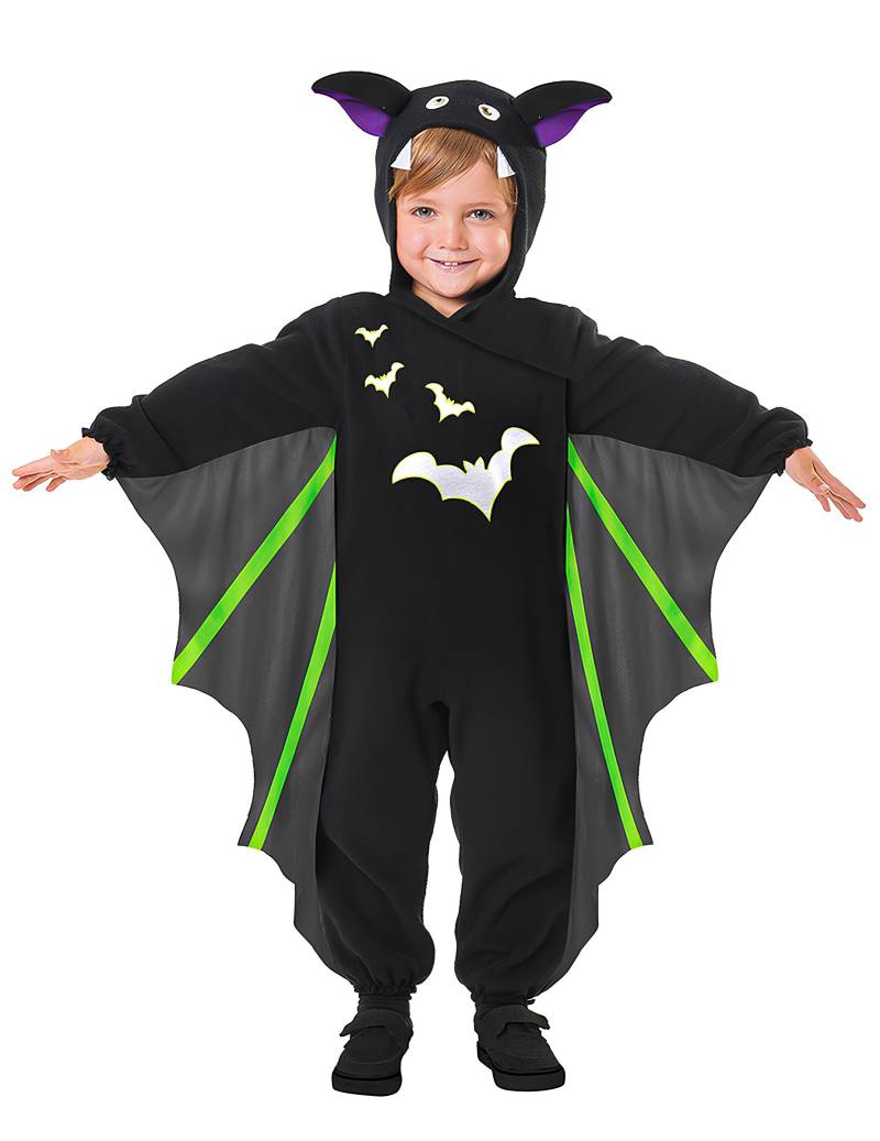 Fledermaus-Kostüm für Kinder Halloween-Kostüm schwarz-grün-violett von AMSCAN