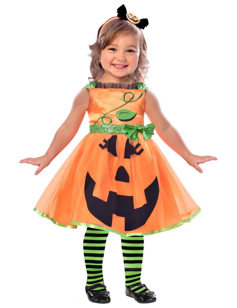 Kürbiskostüm für Kinder Halloween orange-schwarz-grün von AMSCAN