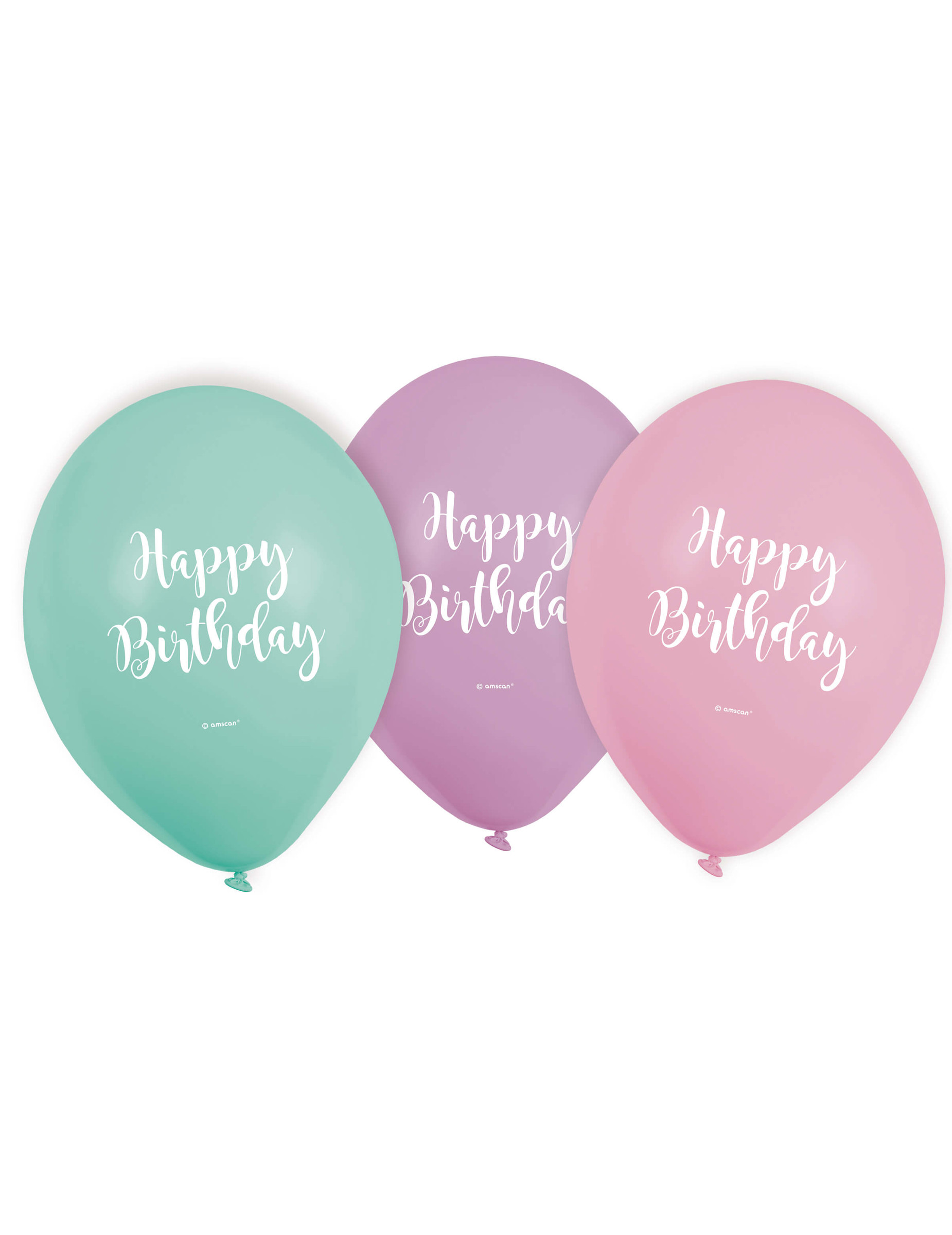 Pastell-Luftballons Happy Birthday Geburtstagsballon 6 Stück türkis-lila-rosa 22,8cm von AMSCAN