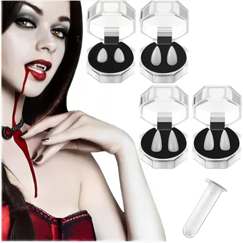 5 Stücke Vampir Fangs Kit, 4 Größen Custom Vampire Zähne Gefälschte Zahnersatz Mit 1 Rohr Pellets Klebstoff, Vampir Zähne, Vampirzähne, Für Cosplay,Requisiten,Halloween, Dämon, Hexe Party Requisiten von AMSNINK