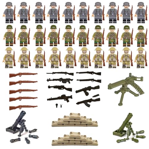 AMSNINK 1 Kit Soldat Action-Figuren, Mini-Figuren Militär-Bausatz, Enthält Soldaten Figuren*30/Mörser*2/Maschinengewehr *1/Bodenplatte*2/Sandsack*20, Sehr Geeignet Für Militärische Enthusiasten von AMSNINK