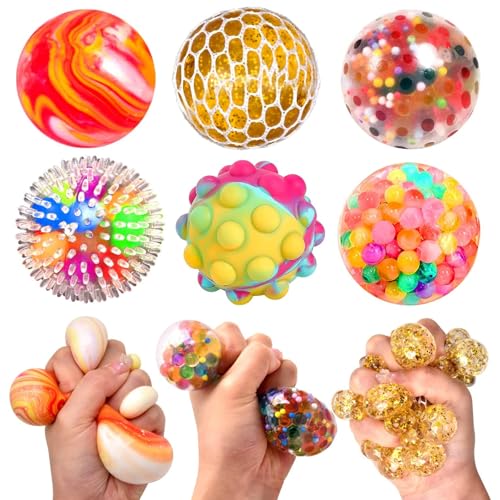 AMSNINK 6 Stück Stressball Kinder & Erwachsene, Pack Squishy Bälle, Anti Stress Spielzeug, Knetball, Farbwechsel Ball, Hilfe zur Entspannung und Konzentration, 2.4 Zoll von AMSNINK