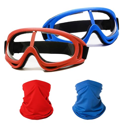 AMSNINK Schutzbrille Kinder - Sicherheitsbrille für Chemie Schule, Arbeitsschutzbrille mit Klarer Sicht, Schießbrille für Outdoor-Aktivitäten, Staub- und Windschutz, mit 2x Atmungsaktive Bandana Maske von AMSNINK