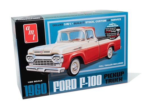 AMT - 1/25 1960 Ford F-100 Pickup w/Trailer New Tooling - Plastikmodellbausatz, Weiss/Opulenter Garten von AMT