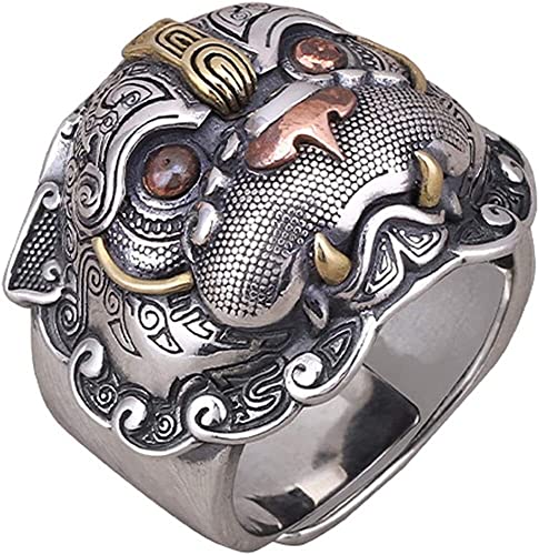 AMZBNEIDI Chinese Lucky Feng Shui Auspicious Ring ， Dreifarbiger PIXIU-Ring aus 925er Sterlingsilber mit chinesischem Fabeltier, for Männer und Frauen, offen und verstellbar von AMZBNEIDI