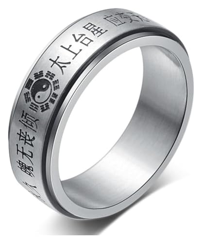 AMZBNEIDI Chinese Lucky Feng Shui Auspicious Ring ， Feng Shui Mantra Spin Ringe for Männer Chinesischen Taoistischen Mantra Budha Amulett Glück Drehbare(Silver,10) von AMZBNEIDI