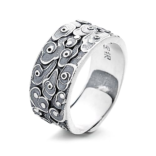 AMZBNEIDI Chinese Lucky Feng Shui Auspicious Ring ， S Sterling Silber Wolkenring Feng Shui Ringe Glücksamulett Ring zur Anziehung von Reichtum offener Verstellbarer Ring for Männer Frauen von AMZBNEIDI