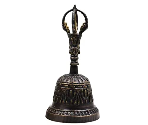 AMZBNEIDI Handglocke Extra Laut Massivmessing Call Bell， Luxuriöse Tischdekoration, Dinnerglocke for Firmenprämien, Handglocke mit Vintage-Gravurmuster(Bronze,Large) von AMZBNEIDI