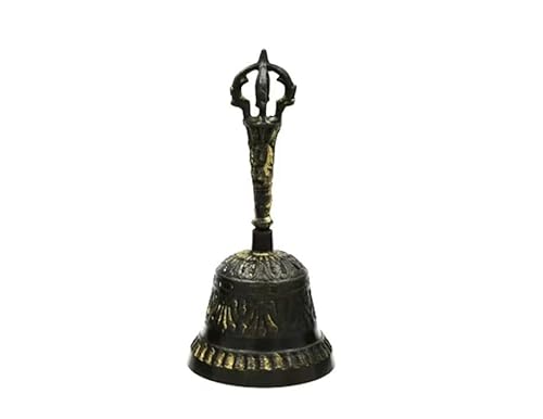 AMZBNEIDI Handglocke Extra Laut Massivmessing Call Bell， Luxuriöse Tischdekoration, Dinnerglocke for Firmenprämien, Handglocke mit Vintage-Gravurmuster(Bronze,Medium) von AMZBNEIDI