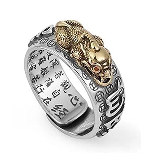 Chinese Lucky Feng Shui Auspicious Ring ， Feng Shui Pixiu Mantra-Ring S Silber Buddhistisches Glücksamulett Mantra Doppelter Schutz Reichtum Liebe Gesundheit Ring Geschenk for Männer Frauen,Gold,Verst von AMZBNEIDI