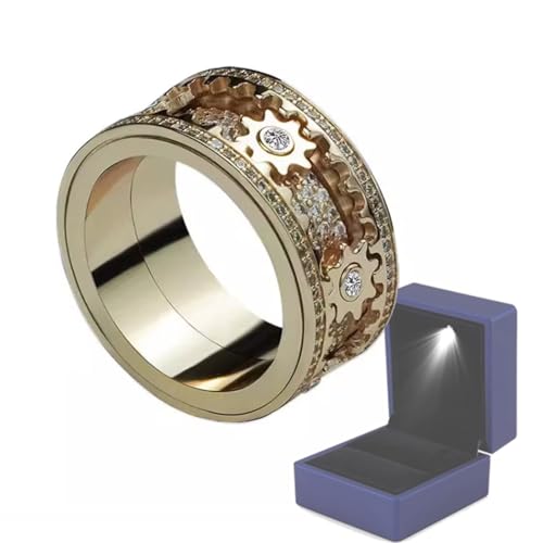 Spinner Ringe für Frauen, Angst Ring Damen Edelstahl, Anxiety Fidget Ring mit LED-Licht Ringbox, Stressabbau Drehbarer Zappelringe für Damen Herren von AMZCOM