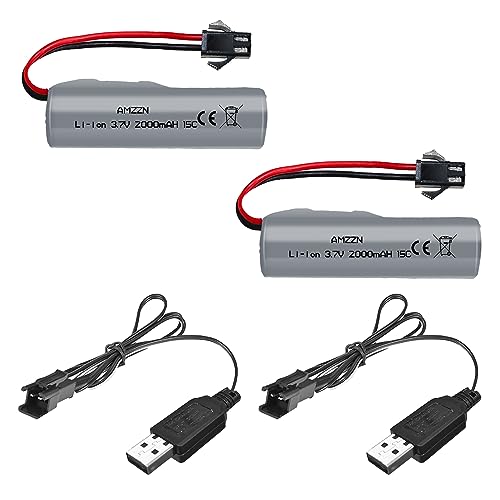 AMZZN 2PCS 3.7V 2000mAh 15C 1S Lipo Akku mit SM-2P Stecker und USB-Ladekabel für DE44 DE45 DE68 RC Auto, LKW RC Buggy RC Boot Ersatzbatterie von AMZZN