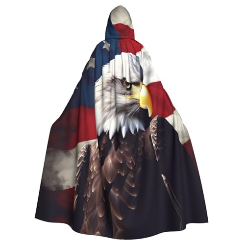 ANABPRMA Amerikanische Flagge Adler Unabhängigkeitstag Kapuzenumhang für Erwachsene, langer Umhang, geeignet für Halloween/Kostümparty/Cosplay/Themenparty, Unisex von ANABPRMA