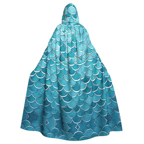 ANABPRMA Blue Waves Squama Mermaid Scale Kapuzenumhang für Erwachsene, langer Umhang, geeignet für Halloween/Kostümparty/Cosplay/Themenparty, Unisex von ANABPRMA