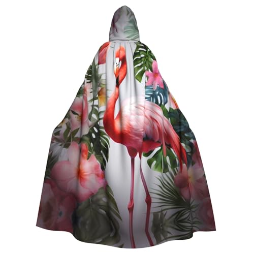 ANABPRMA Flamingo mit Blumen Kapuzenumhang für Erwachsene, langer Umhang, geeignet für Halloween/Kostümparty/Cosplay/Themenparty, Unisex von ANABPRMA