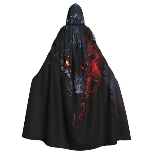 ANABPRMA Großer schwarzer Wolf mit roten Augen Kapuzenumhang für Erwachsene, langer Umhang, geeignet für Halloween/Kostümparty/Cosplay/Themenparty, Unisex von ANABPRMA