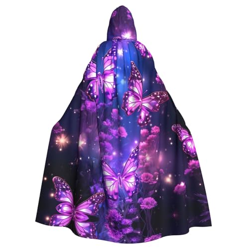 ANABPRMA Lila süßer Schmetterling Druck Kapuzenumhang für Erwachsene, langer Umhang, geeignet für Halloween/Kostümparty/Cosplay/Themenparty, Unisex von ANABPRMA