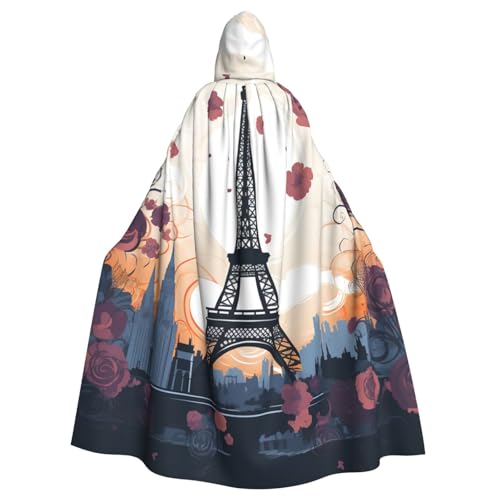 ANABPRMA Romantischer Paris Eiffel Kapuzenumhang für Erwachsene, Langer Umhang, Geeignet für Halloween/Kostümparty/Cosplay/Themenparty, Unisex von ANABPRMA