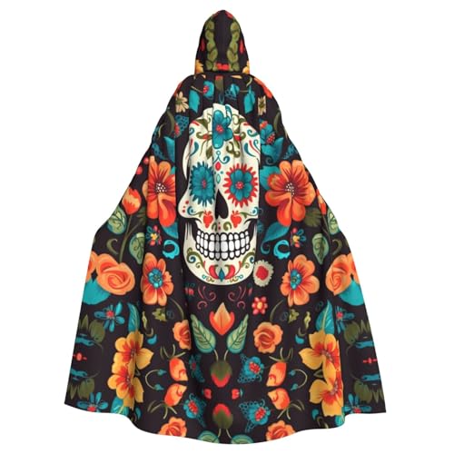 ANABPRMA Sugar Skulls And Flowers Hooded Cape For Adults, Long Cape, Suitable For Halloween/Costume Party/Cosplay/Theme Party, Unisex von ANABPRMA