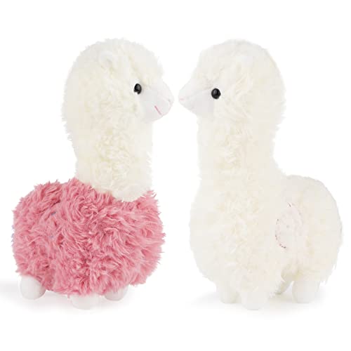 ANBOOR 2 PCS Niedlich Alpaka Gefülltes Tier - Llama Plüschspielzeug Weiches Spielzeug Plüsch Alpaca Sticky Kissen Große Tiere Puppengeschenke Mädchen Jungen Valentinstag Ostern (28 cm, Weiß+Rosa) von ANBOOR