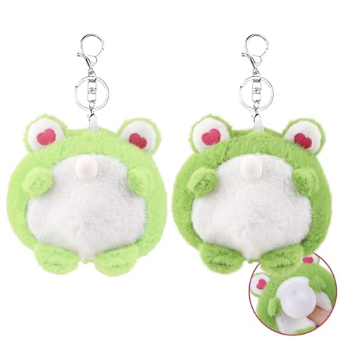 ANBOOR 2 PCs kleine ausgestopfte Tiere, Blasenblasen Kleiner Frosch-Tierplüschspielzeug mit Schlüsselbund für Kinderparty bevorzugt Klassenzimmer Belohnung Exchange Neuheit Geschenke von ANBOOR