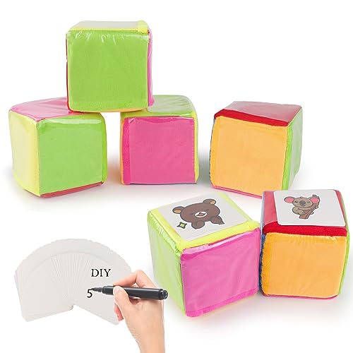 ANBOOR 4 Pcs Dice with Pockets, Würfel Mit Einstecktaschen DIY Spielwürfel Education Games Play Cube with Bag, Soft Foam Learning Blanko Dice von ANBOOR