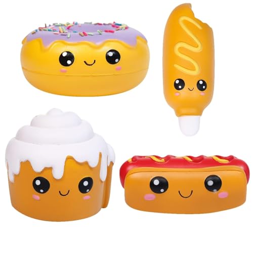 ANBOOR 4 Stück Squishies Hot Dog Kuchen Brot Donut Kawaii duftend weich langsam steigend Squeeze Stressabbau Kinder Spielzeug von ANBOOR