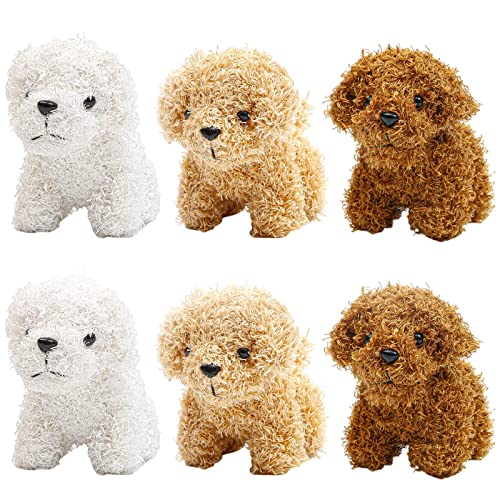 ANBOOR 6 Kleine Kuscheltiere 12cm Süßes Hündchen-Plüsch-Stofftier Mit Schlüsselanhänger Cuddly Toy Für Partygeschenke, Kindergarten Ostern Deko (Braun, Weiß, Hellbraun) von ANBOOR