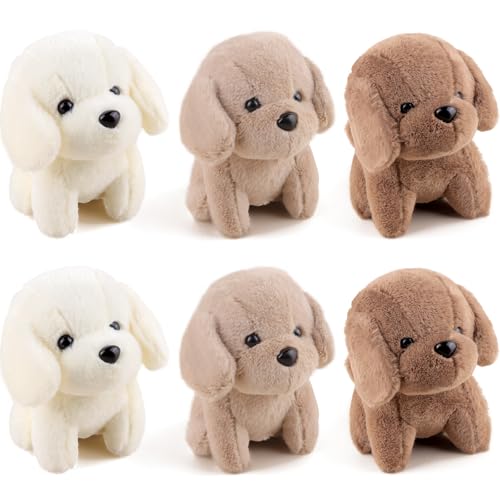 ANBOOR 6pcs 12cm Hunde-Plüschtiere, süßes Hundewelpen-Plüschtier für Kinder, kleine Plüschtiere in Großpackung mit Schlüsselanhänger, weiches Plüsch-Teddy-Spielzeug (Braun, Weiß, Hellbraun) von ANBOOR