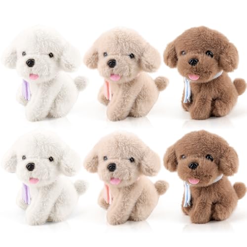 ANBOOR 6pcs 12cm Hunde-Plüschtiere, süßes Hundewelpen-Plüschtier mit Schal, Duftende Teddys, kleine Plüschtiere mit Schlüsselanhänger, weiches Plüsch-Hundespielzeug (braun, weiß, Hellbraun) von ANBOOR