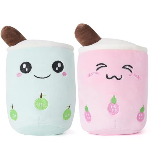 ANBOOR Bubble Tea Kuscheltier Boba Stofftier Plüschtier Milchtee Plüschpuppen Gefüllte Plüsch Kinderspielzeug für Party Gefälligkeiten (25 cm, Erdbeere+Apfel) von ANBOOR