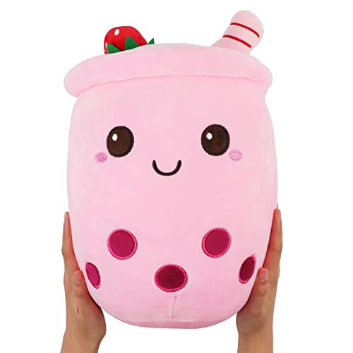 ANBOOR Bubble Tea Kuscheltier Boba Kuscheltier Plüschtier Kissen Milchtee Plüschpuppen Kuschelplüsch Ostern Geschenke (35 cm, Erdbeereis) von ANBOOR