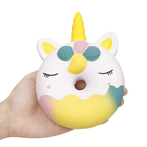 ANBOOR Squishies Einhorn Donut Krapfen Jumbo Langsam Steigend Squeeze Quetschen Spielzeug Speelgoed Kawaii Slow Rising Antistress Squishies Spielzeug für Kinder Erwachsene(11,5*4*15,8cm, 1 Stück) von ANBOOR