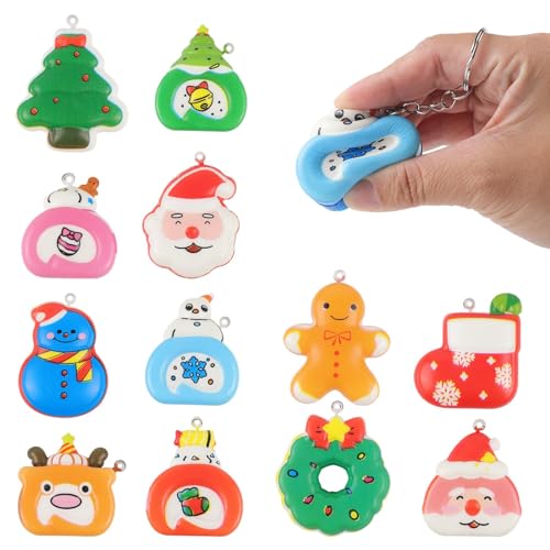 Anboor 12 Stück Weihnachts-Squishies-Spielzeugset für Kinder, Mini langsam aufsteigendes Weihnachts-Squishy-Spielzeug mit Schlüsselanhänger für Jungen, niedliches Stressabbau-Drückspielzeug von ANBOOR