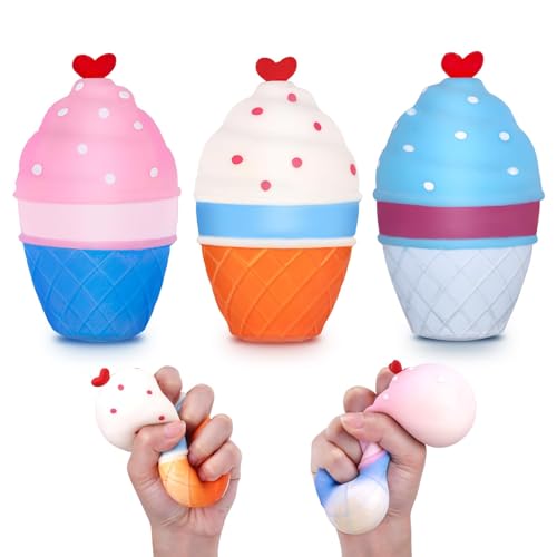 Anboor 3 Stück Eiscreme-Squishy-Spielzeug, Dehnbare Eiscreme-Stressball-Spielzeug, Squishys Lebensmittel-Stressabbau-Spielzeug für Kinder, Erwachsene & Teenager-Geschenke von ANBOOR