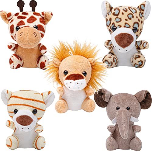 ANBOOR 5 Stück kleine Tiere gefüllt schungeltier-Plüsch-Set 12 cm süße Safari-Kuscheltiere mit Schlüsselanhänger für Party-Gefälligkeiten Ostern Deko(sitzend) von ANBOOR