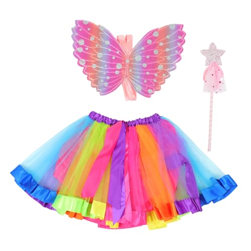 ANDRESLAD 1 Satz 3Er-Satz Fairy Stick Set feeflügeln camoing Verkleidung kinderkarneval for -Outfits Kostüm Flügel Kinderflügel Kinderfeenstock Flügel mit Feenstab Tuch Rosa von ANDRESLAD