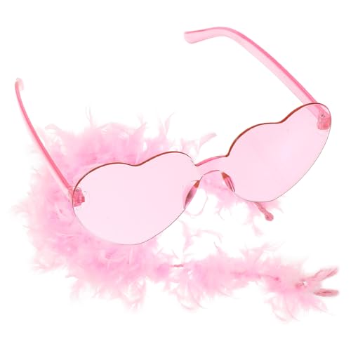 ANDRESLAD 1 Satz Frauenboa Und Brille Schal Für Damen Herzförmige Brille Vintage-Accessoires Damen Schal Herz Brille Boas Für Erwachsene Weiße Brille Sonnenbrille in Herzform Rosa Feder von ANDRESLAD