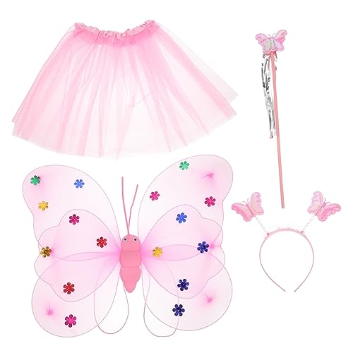 ANDRESLAD 1 Satz Kostüme Für Kinder Fee Cosplay Requisiten Zauberstäbe Für Kinder Flügel Kostüm Fee Verkleidet Kostüm Feenrock Tutu-kleider Für Mädchen Fee Für Mädchen Rosa Schirmgewebe von ANDRESLAD