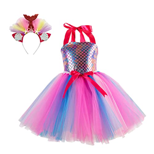 ANDRESLAD 1 Satz Mesh-Rock haarband hair-band hairband kız çocuk elbisesi geburtstagszig entzückendes ärmelloses Kleid Mädchen Kinderkleid Party-Cosplay-Rock Cosplay-Kleid Gittergewebe Rosa von ANDRESLAD