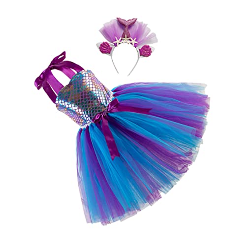 ANDRESLAD 1 Satz Mesh-Rock kleiderstange haarband cosplays hairbands Performance skirt Kindergazerock Party-Cosplay-Kostüm Partykostüm für Mädchen Kinderkleid Gittergewebe Violett von ANDRESLAD