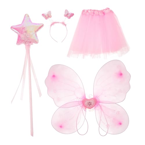 ANDRESLAD 1 Satz Schmetterlingsflügel Vierteiliges Set Feenrock Cosplay Schmetterling Feenflügel Kinderfeenflügel Kostüme Für Mädchen Prinzessinnenkleider Für Mädchen Feenkleid Rosa Strümpfe von ANDRESLAD